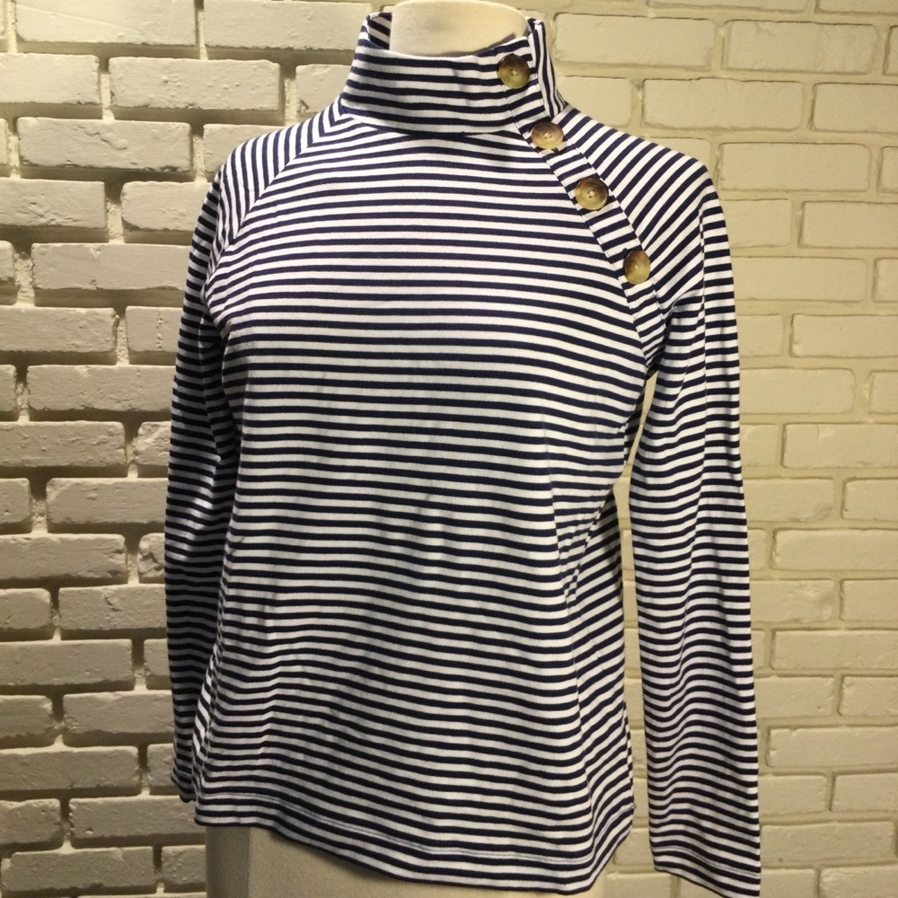 Vineyard Vines Stripe Button mock neck raglan top S